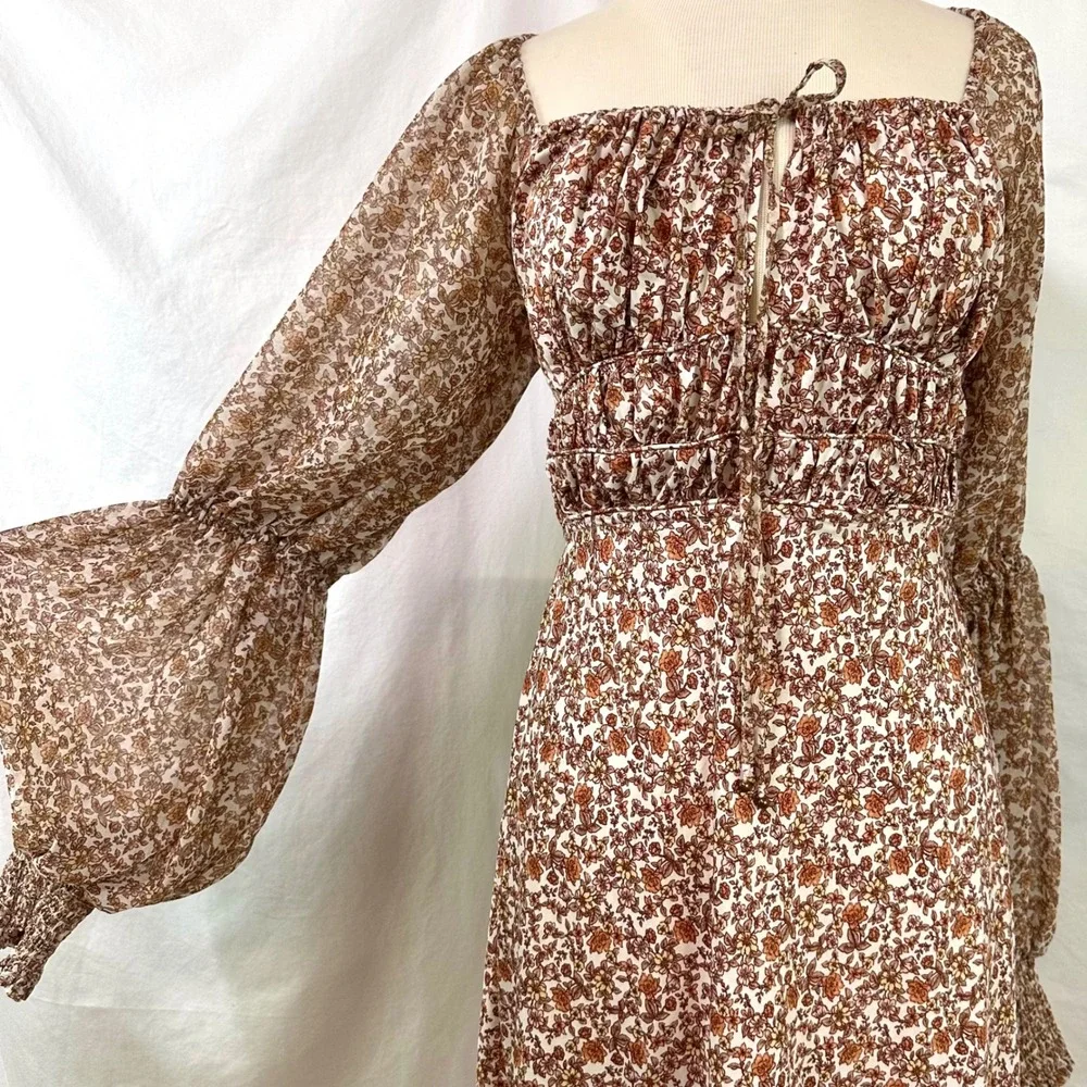FREE PEOPLE Aglow Smocked Maxi Dress XL Orange Floral Tea Combo Cottage Prairie